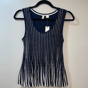 Anthropologie MOTH Ostinato Peplum Sleeveless Knit Sweater Top Navy White